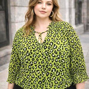 Cato Plus Size Women's Green and Black Leopard Print Blouse - size 18/20W